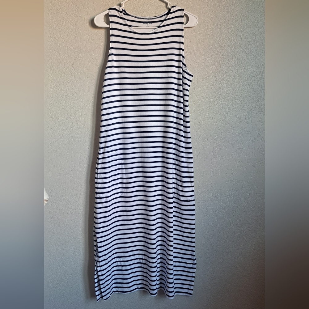 Lands' End Blue White Striped Nautical Summer Sleeveless Maxi Dress Size Small